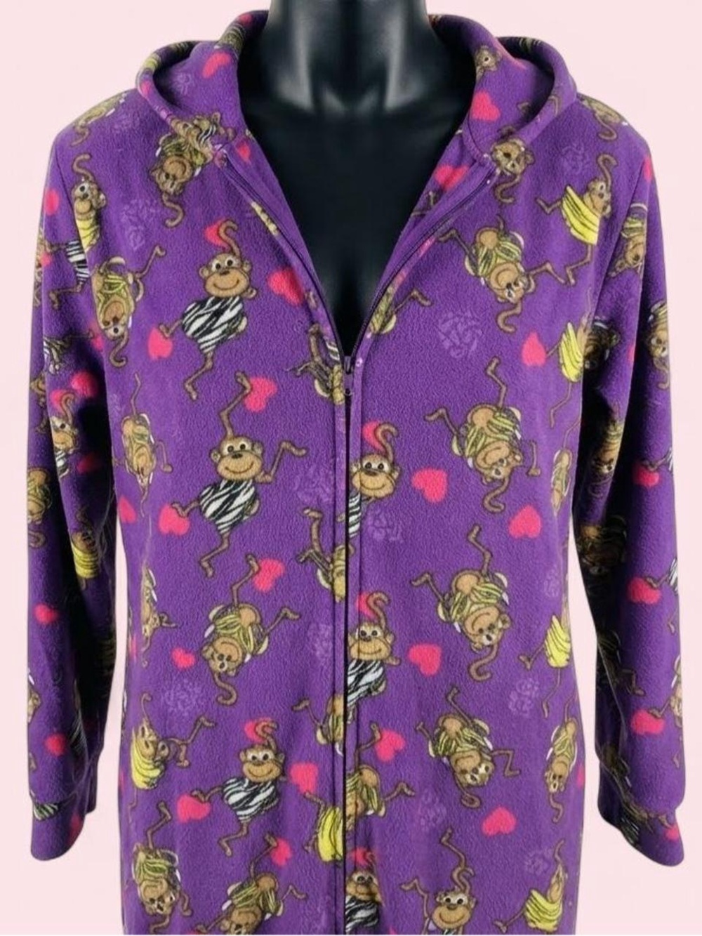 Rare 00s Vintage Joe Boxer Paul Frank Inspired All Over Monkey Footed Zip Up Pjs